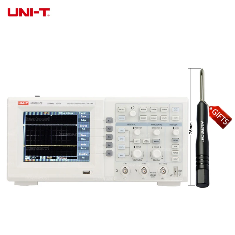 

UNI-T UTD2202CE 200MHz 1GS/s Digital Storage Oscilloscope DSO Dual Channels 5.7" TFT LCD Scopemeter w/USB Device