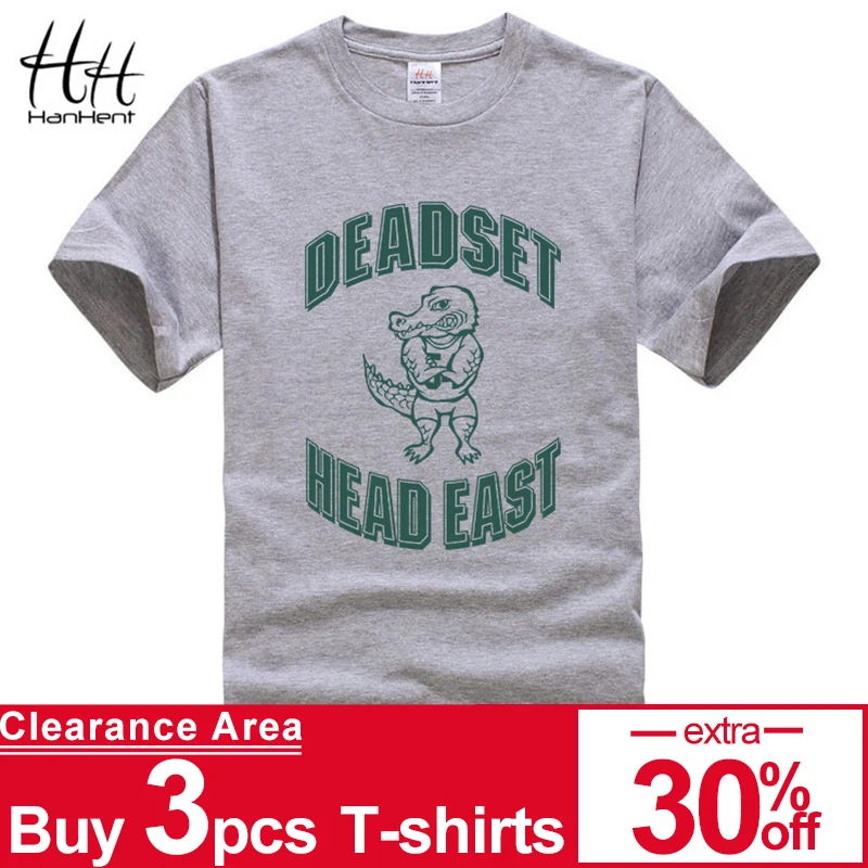 HanHent 남자의 악어 티셔츠 2017 패션 반팔 티셔츠 남자 DEADSET HEAD EAST 티셔츠 루스 맨 탑스 S-2XL