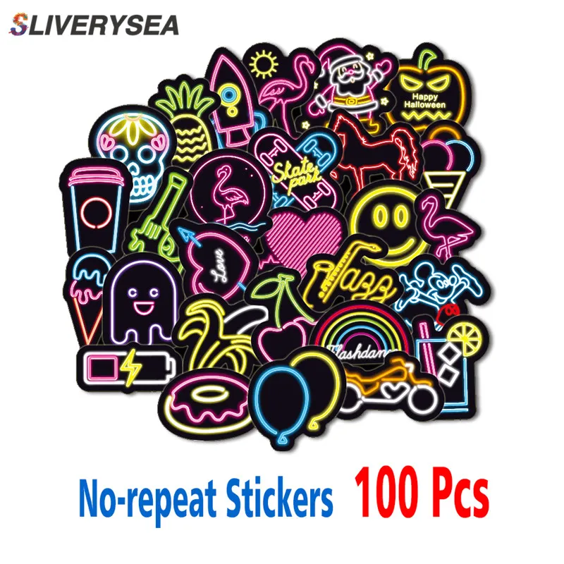 

100PCS Neon Light Sticker Anime Icon Animal Cute Decals Stickers Gifts for Children to Laptop Suitcase Guitar Fridge Bicycle Car