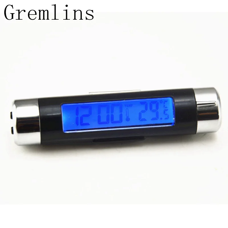 

2 in 1 Blue Backlight Thermometer Portable LCD Screen Auto Accessories Car Digital Time Clock Air Vent Outlet Clip sticker