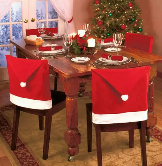Christmas Chair Back Cover for Home Decor, Santa Clause Red Hat, Dinner Table Party, New Sale, 1 Pc