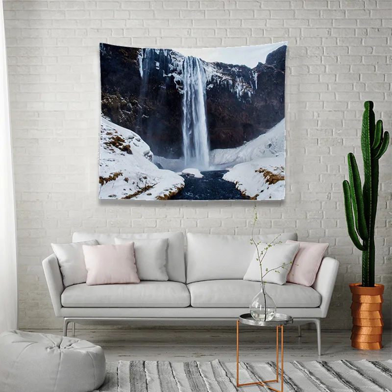 

Space Panorama Tapestry Winter Wall Hanging Stars Waterfall Home Decoration Accessories Mountains Forest Blanket 150Cm Polyester