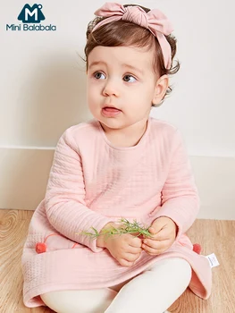 

Mini Balabala Baby Rabbit Graphic Dress Infant Newborn Baby Girl Soft Cotton Long Sleeve Pull-over Dresses Baby Clothes Clothing