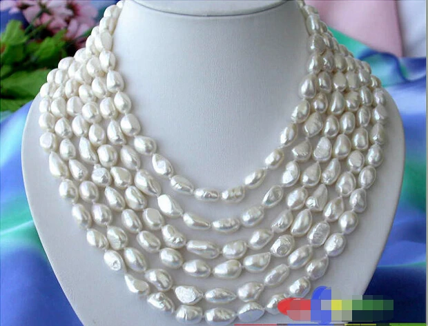 

FREE SHIPPING>>>@@ > 6ROW 14MM WHITE BAROQUE FW CULTURED PEARL NECKLACE^^^@^Noble style Natural Fine jewe &