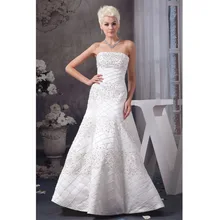 Custom Made Vestido Noiva 2017 White/Ivory Satin Embroidery Beading Strapless A-Line Wedding Dress Robe De Mariage