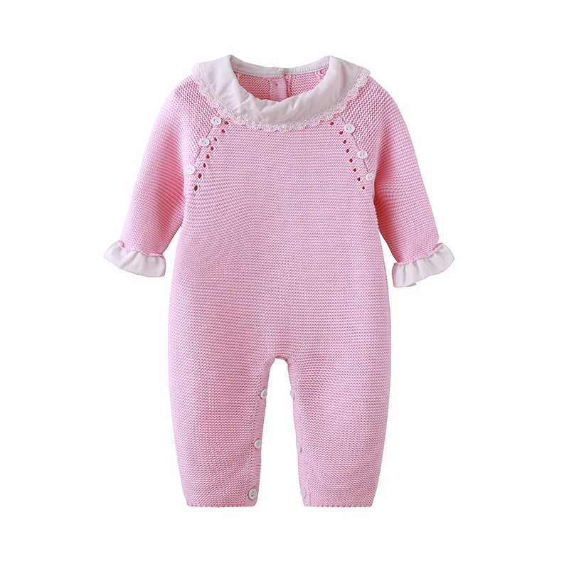 

Auro Mesa Newborn Baby Girls Pink Knitting Romper Ruffled Cuff baby clothes knit baby Jumper for baby girl