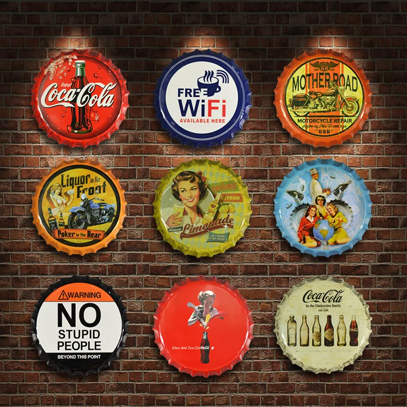 

Retro Wall Creative Hanging Beer Cover Bar Wall Wall Decoration Iron Painting Cafe Hanging Industrial Wind Decoration