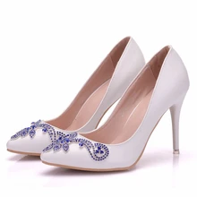 White Color Wedding Bride Dress Shoes Thin High Heel Party Prom Shoes Handmade Rhinestone Women Pumps Plus Size XY-A0198 цена White Color Wedding Bride Dress Shoes Thin High Heel Party Prom Shoes Handmade Rhinestone Women Pumps Plus Size XY-A0198 цены онлайн