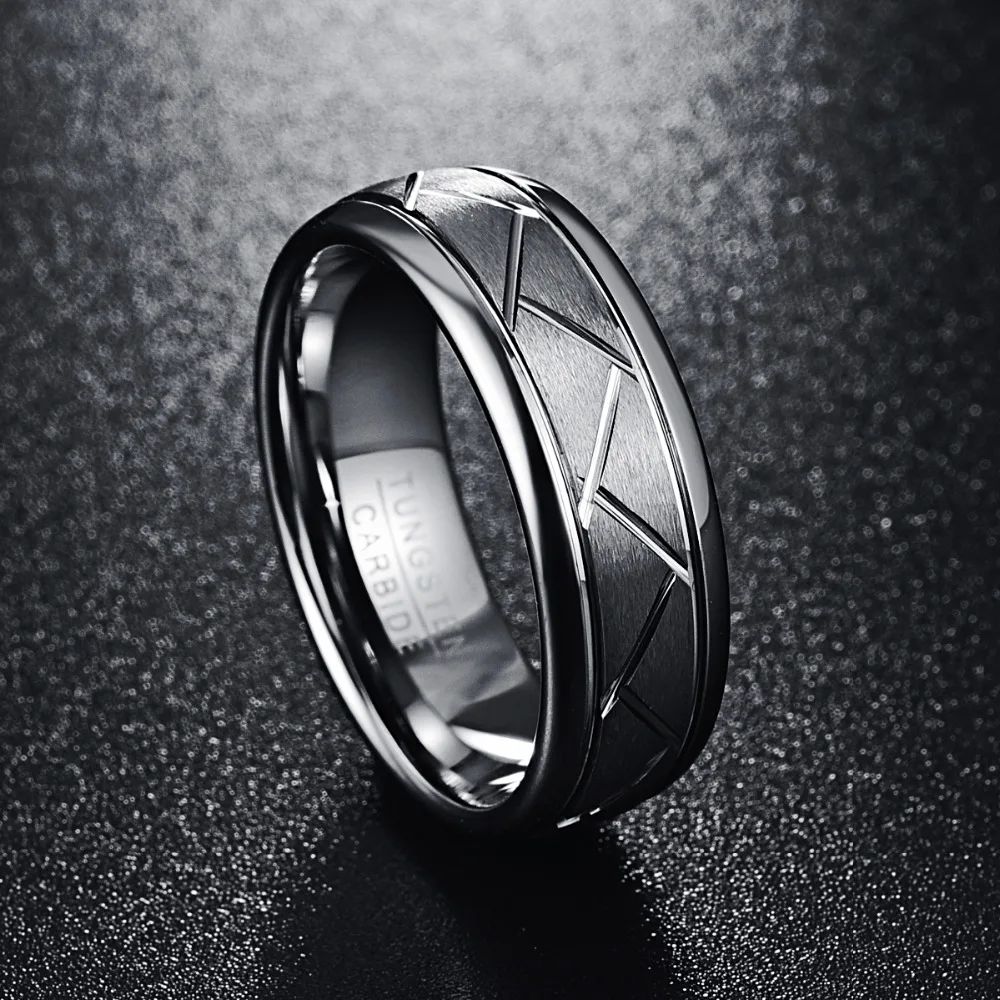 Nuncad 8 мм шириной 2,3 мм толщиной серебристо-серый матовый поверхность диагональный паз протектора шин вольфрамовое стальное кольцо