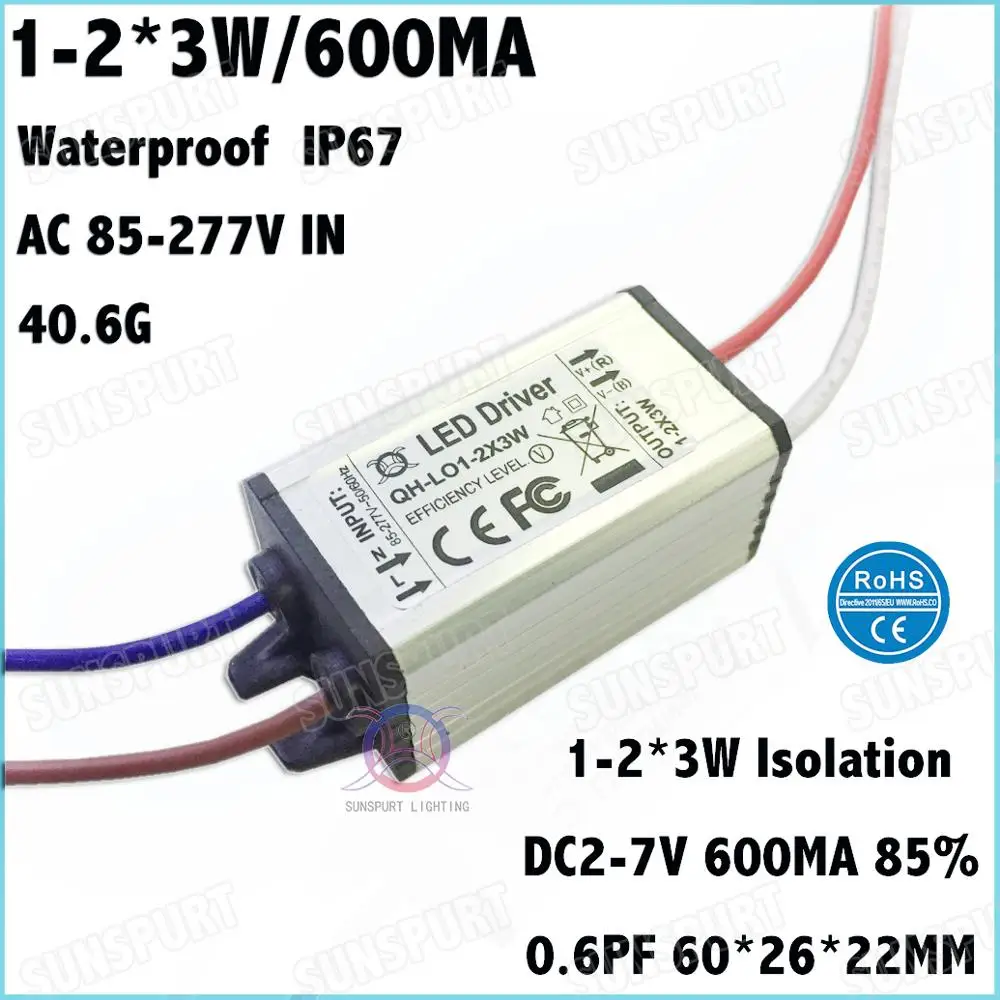 

5-20 Pieces Waterproof IP67 Isolation 5W AC85-277V LED Driver 1-2Cx3W 600mA DC2-7V Constant Current For Spotlights Free Shipping