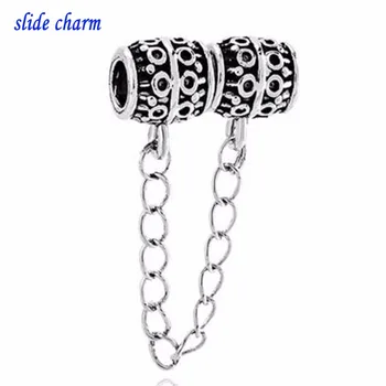 

slide charm Free shipping European and American fashion small circle QQ security chain charm beads fit Pandora bracelet