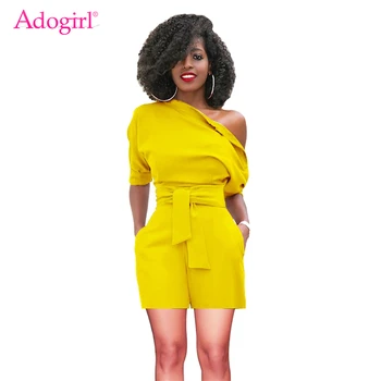 

Adogirl Solid 7 Colors Elegant Off Shoulder Summer Jumpsuits Women Half Sleeve Buttons Shorts Rompers Loose Overalls Playsuits