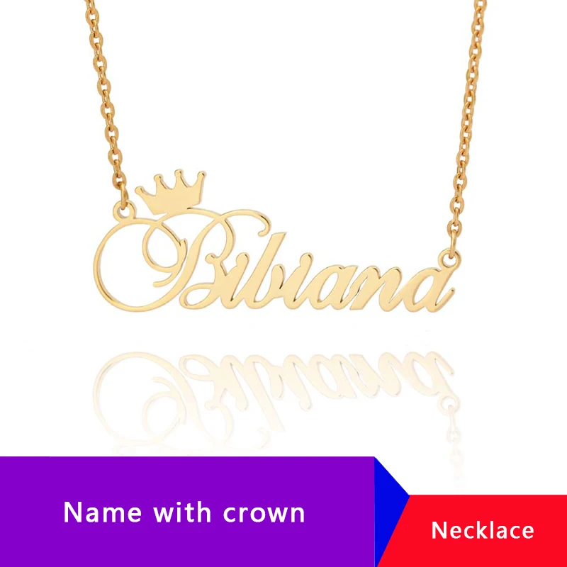

Personalized English Name With Crown Necklace Custom Name Necklaces Pendents Bijoux Stainless Steel Custom Jewelry Accessories