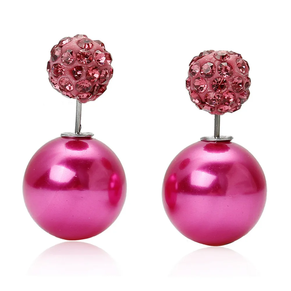 1pair Fashion Trendy Double Sides Pearl Earring Two Ball Stud Earrings Crystal E - Foto 9