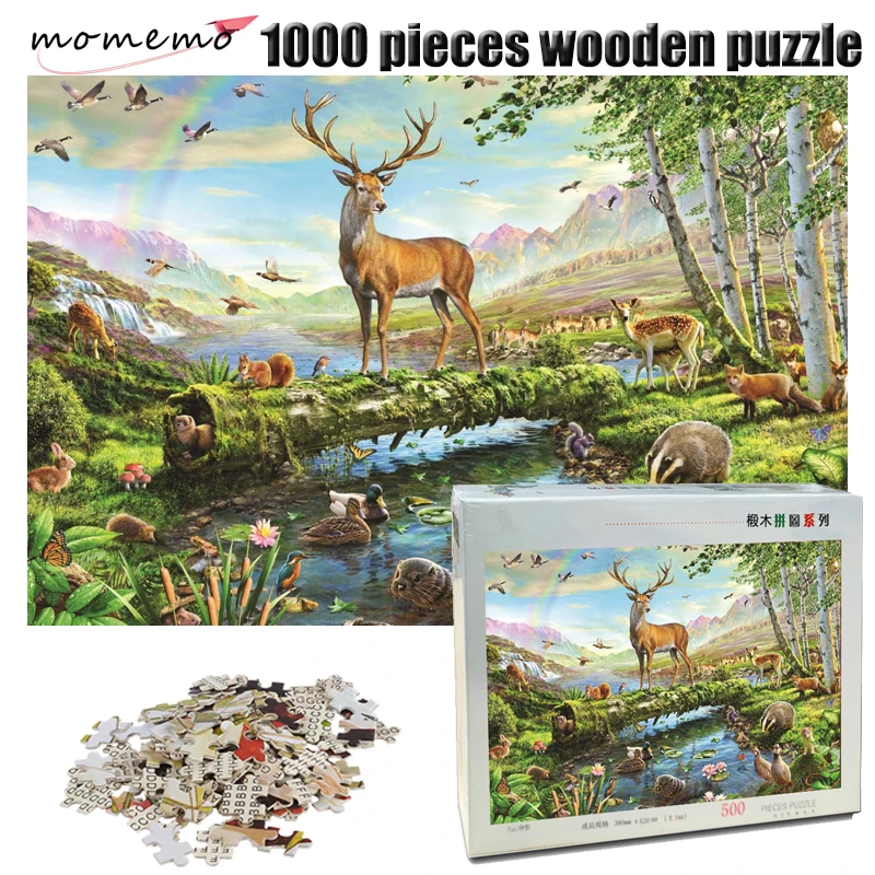 

MOMEMO 1000 Pieces Wooden Puzzle The Animals World Adult Puzzle Decompression Wooden Jigsaw Puzzle Game Toys for Children Gifts