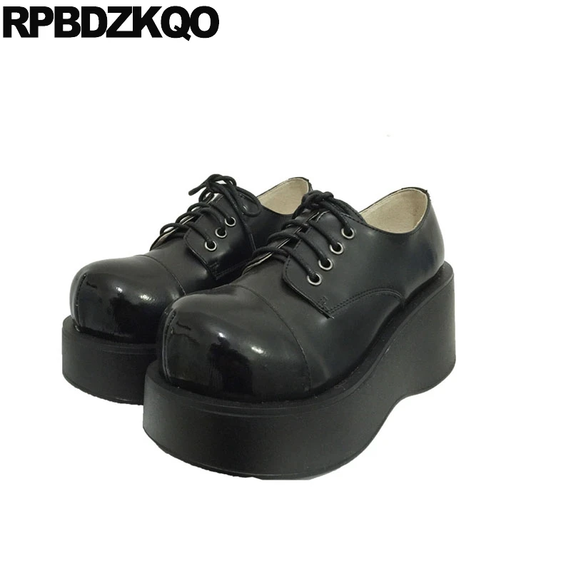 wedge creepers platform shoes elevator round toe lace up designer