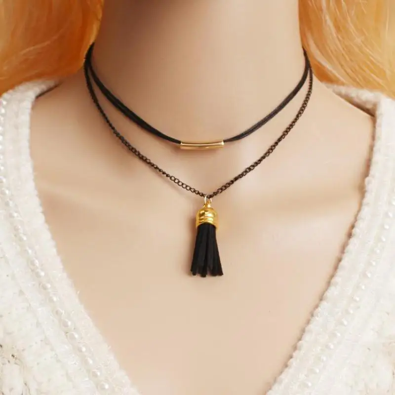 

Foreign Harajuku Tassel Double Collarbone Chain, Punk Necklace Women Vintage High-end Fashion Jewelry Wholesale And Retail