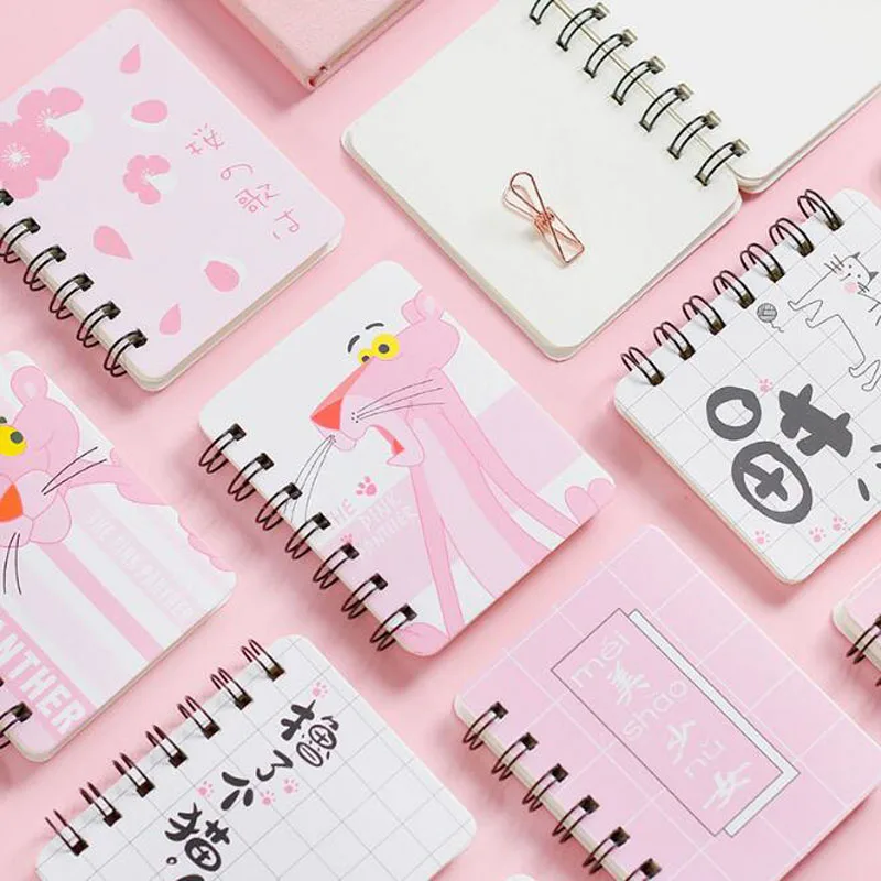 

Kawaii Pink Panther Memo Pad Korean Stationery Student Rollover Coil Notebook Portable Notebook Cute Small Book School Supplies