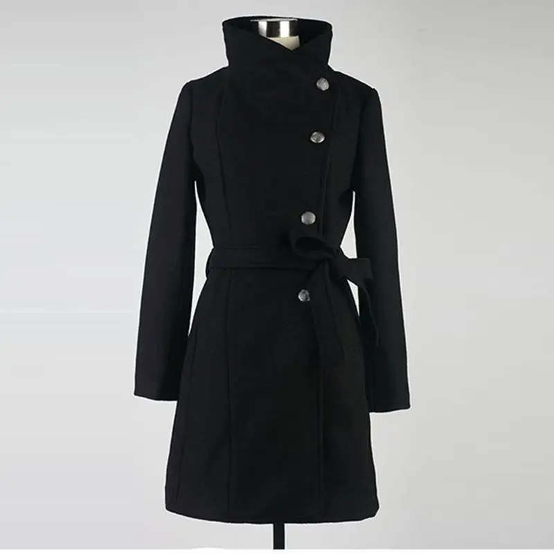 Повседневное офисное женское винтажное черное зимнее женское длинное пальто с узкими пуговицами и карманами, осенняя Женская Ретро верхняя одежда