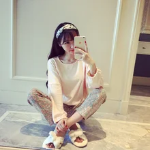 Осенне-зимняя женская пижама с круглым вырезом и длинными рукавами, женская ночная одежда, пижамы, женская пижама для девочек