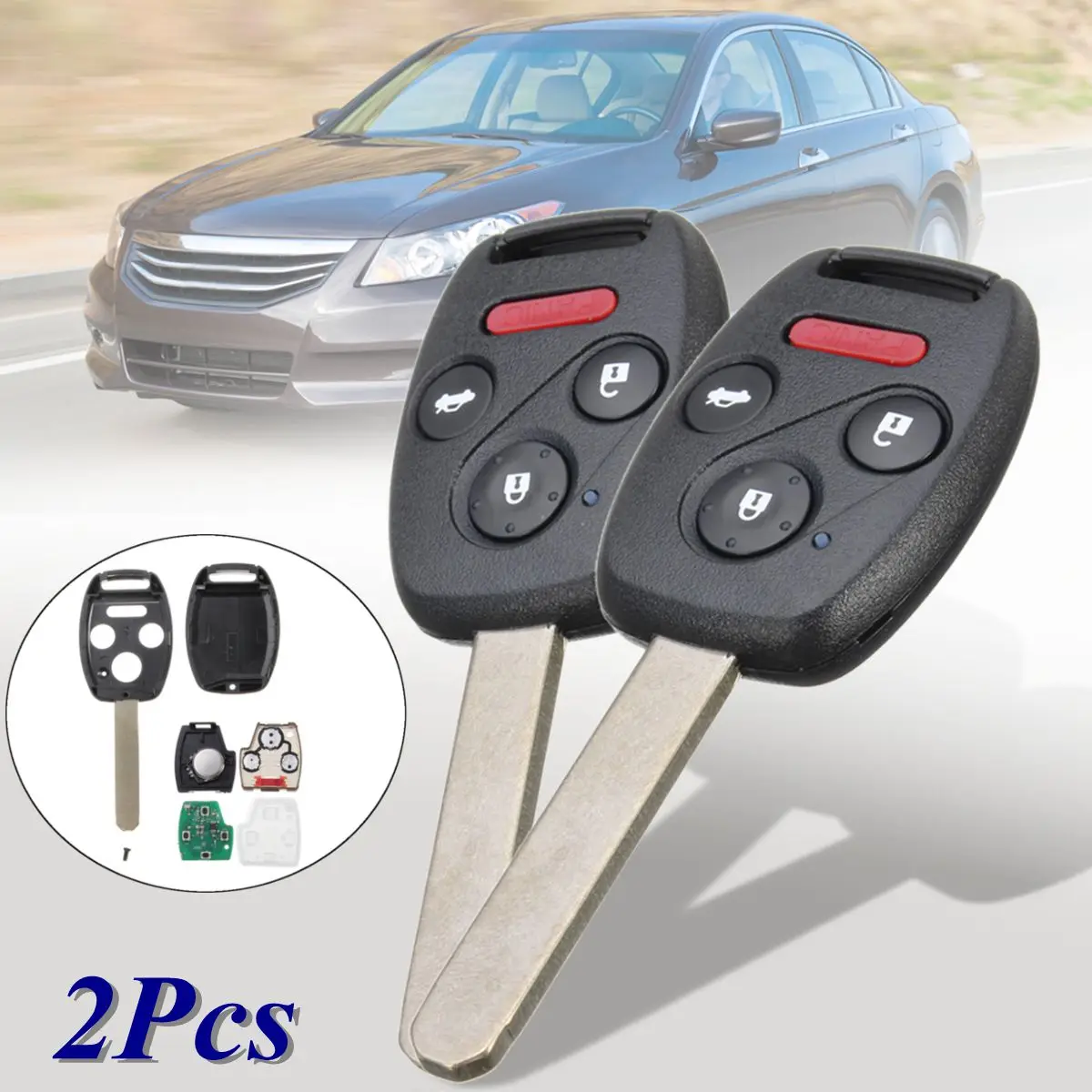 

2Pcs 3+1 Panic Button 313.8MHz Uncut Blade Remote Key w/ ID46 Chip For Honda/Accord Pilot 2008 2009 2010 2011 2013 2014 2015
