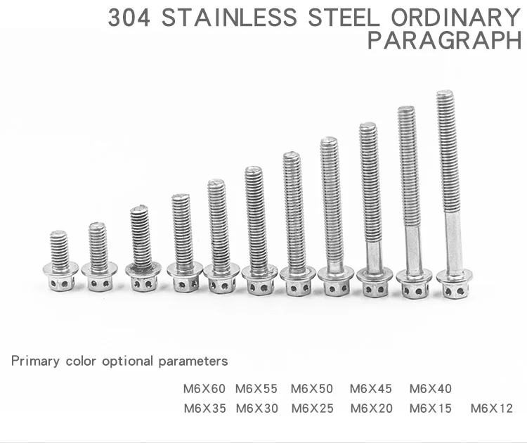 Автомобиль мотоцикл винт из нержавеющей мотоцикл шестигранные винты M6X12 M6X15 M6X20 M6X25 M6X30 M6X35 M6X40 M6X45 M6X50 M6X55 M6X60