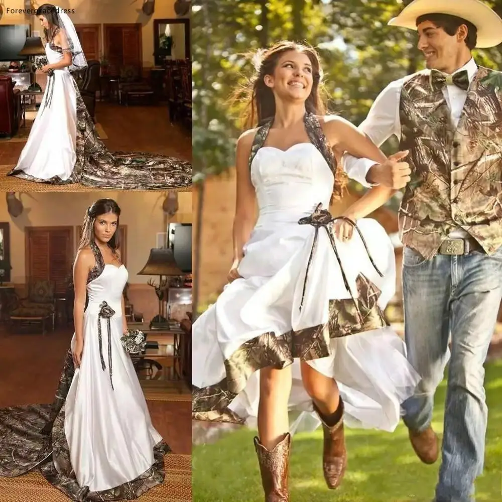 

Cheap Wedding Dress Halter Neck Backless Sleeveless Satin Country Garden Bridal Gown Custom Made Plus Size