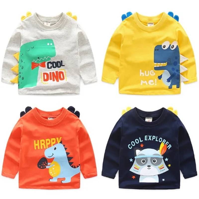 

2019 Fashion Boys T-shirt Cartoon Dinosaur Baby Favorite Long Sleeve Casual T Shirt Blouse Cotton Kids Tops 2-6 years