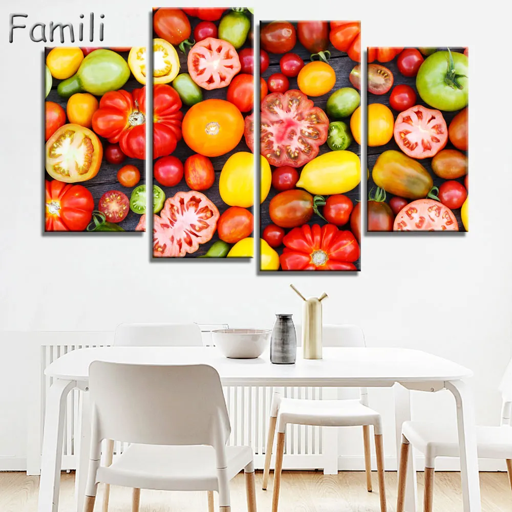 

4 Panel Wall Art Painting On Cuadros Picture Oil Paintings Modern Fruit Kitchen Pictures Hd Print Canvas Schilderij No Frame