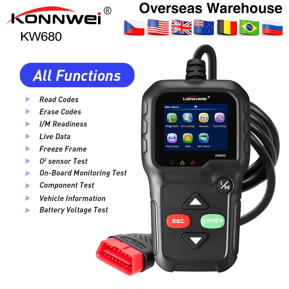 

KONNWEI KW680 OBDII Scanner OBD Car Diagnostic Auto Diagnostic-Tool Read Clear Fault Error Codes Russian OBD2 Automotive Scanner