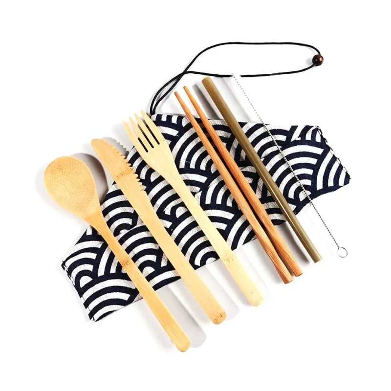 

Portable Japanese Tableware Set Outdoor Convenient Bamboo Tableware Bamboo Cutlery Straw Straw Set 7 Piece Set