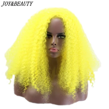 

JOY&BEAUTY Yellow Color fro Kinky Curly Wig Synthetic Wigs Hair Women Natural Afro Hair High Temperature Fiber 20inch Long