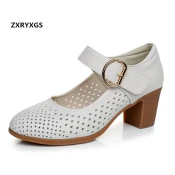 

ZXRYXGS Brand Shoes Woman Sandals 2019 New Fashion Hollow Hole Shoes Women's Shoes Sandals Thick with Genuine Leather Sandals