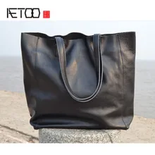 AETOO HRetro handmade original large capacity first layer cowhide shopping bag handbag shoulder bag leather handbags big bag str