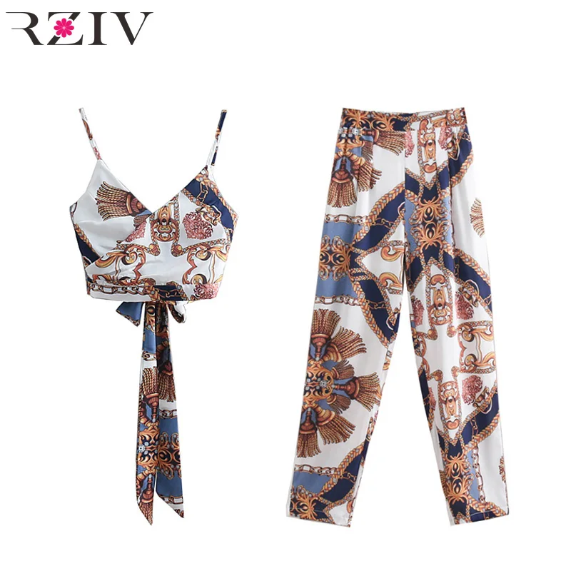 

RZIV Summer Women's Set Casual Print Bow Decoration Set