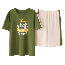 Летние мужские пижамы из хлопка с рисунком, мужские пижамы с круглым вырезом, с коротким рукавом, милые, большие размеры, Мужская одежда для сна