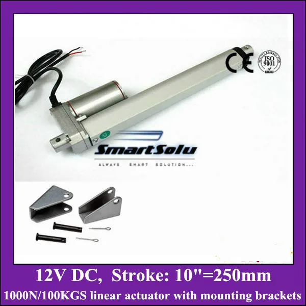 

12v linear actuator with mounting brackets, 10inch/ 250mm stroke with 1000N/225LBS load electric linear actuators