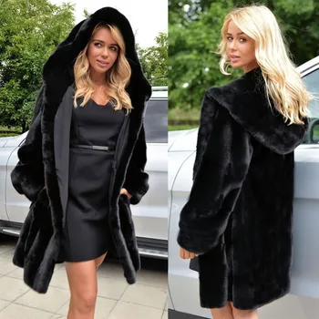 

COATS Plus Size Women's Coats Women Autumn Winter Loose Faux Fur Coat Long Hooded Black Colour Fur Coat Oversize LQ321