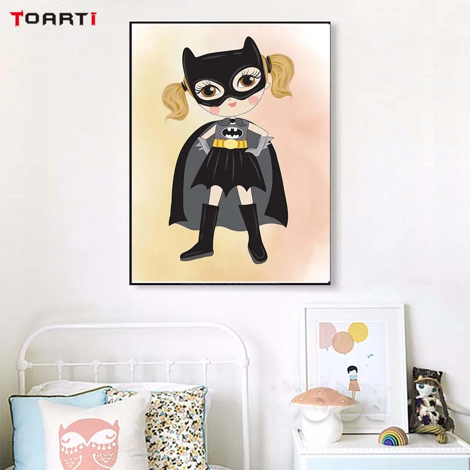 Wall Art Print&Poster Cartoon Women Girl Superhero For Kids Nursery Bedroom Wall Picture Canvas Painting Home Decor Living Room (1)