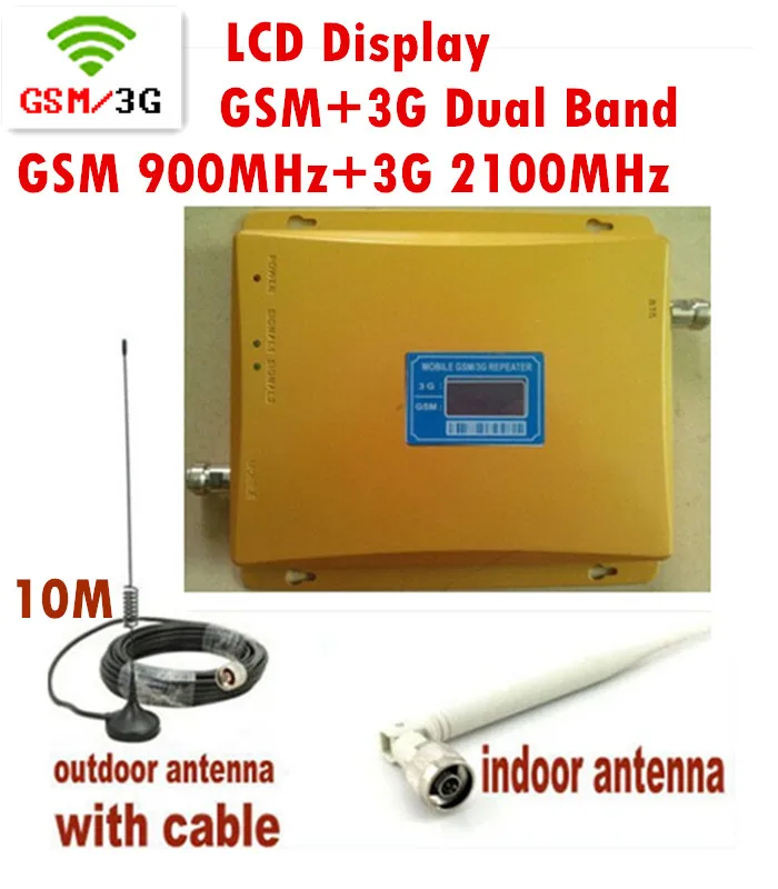 

LCD Display !!! Mobile Phone Signal Booster GSM 900 Signal Repeater W-CDMA 3G 2100 Cell Phone Amplifier With Cable Antenna 1 set