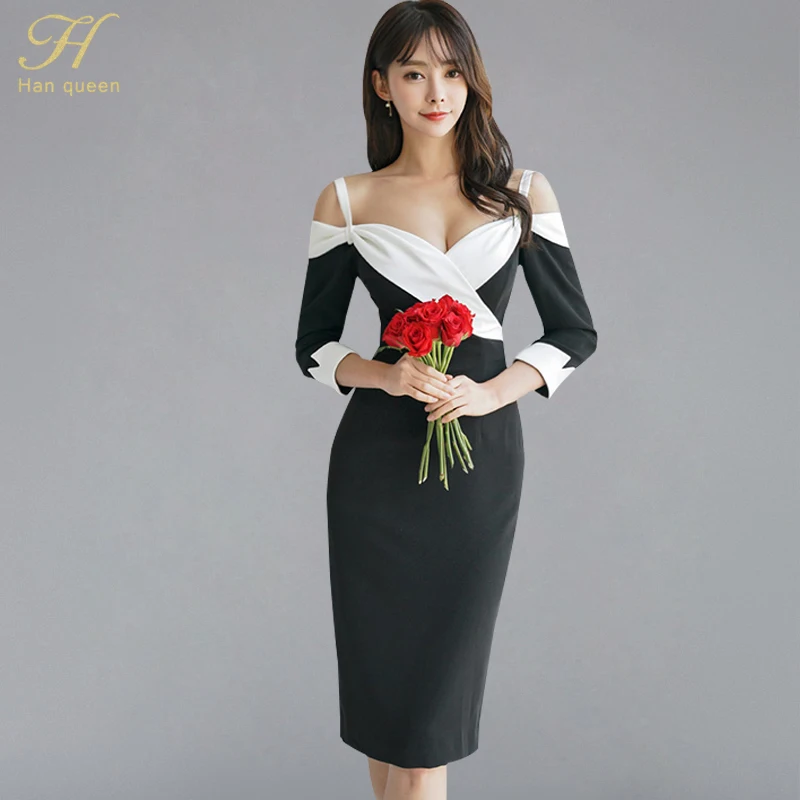 

H Han Queen 2019 Spring Spaghetti Strap Pencil Dress Women Sexy Backless Sheath Bodycon Dresses Special Occasion Fitted Vestidos