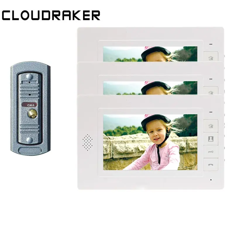 

CLOUDRAKER 7 Inch Video Doorbell Intercom System 3x Monitor with 1x Pi Wired Door Phone Camera