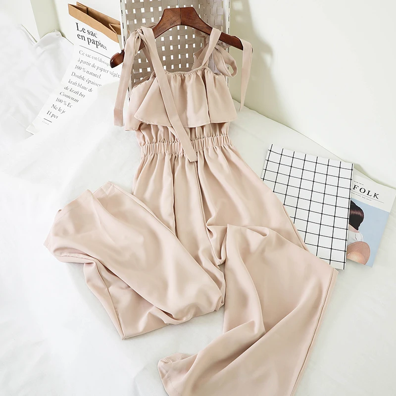 

2019 new fashion women's rompers Tube top strap jumpsuit loose high waist slimming wide leg G915