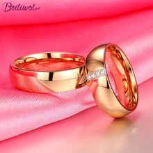 Beiliwol обручальные кольца для женщин и мужчин AAA циркон Простые Модные розовое золото цвет обручальные ювелирные изделия пара кольцо подарок для влюбленных