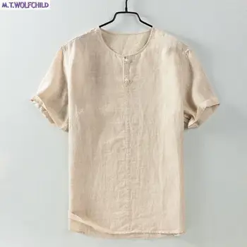 

Fashion 2018 Chinese style Summer mens short sleeve linen shirts casual mens cotton shirts solid color loose mens clothing tops
