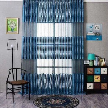 

European Striped Curtain Sheer Tulle Voile for Living Room bedroom Kitchen Window Treatment Blackout Cortinas Room Hanging Decor
