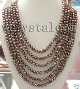 

6 Row Brown Freshwater Pearls 5 6mm Necklace Nice