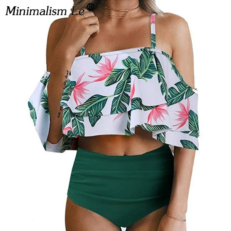 Minimalism Le Sexy High Waist Swimsuit Print Swimwear 2019 Halter Bikini Set Ruffle Shoulder Bathing Suit Women Solid Bikini Xxl Minimalism Le Sexy High Waist Swimsuit Print Swimwear 2019 Halter Bikini Set Ruffle Shoulder Bathing Suit Women Solid Bikini Xxl