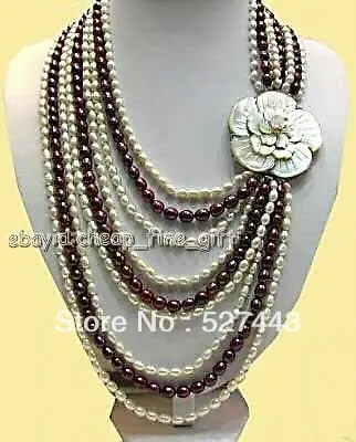 

Wholesale Shell Clasp Multicolor Rice FW Pearl 9 Rows Necklace