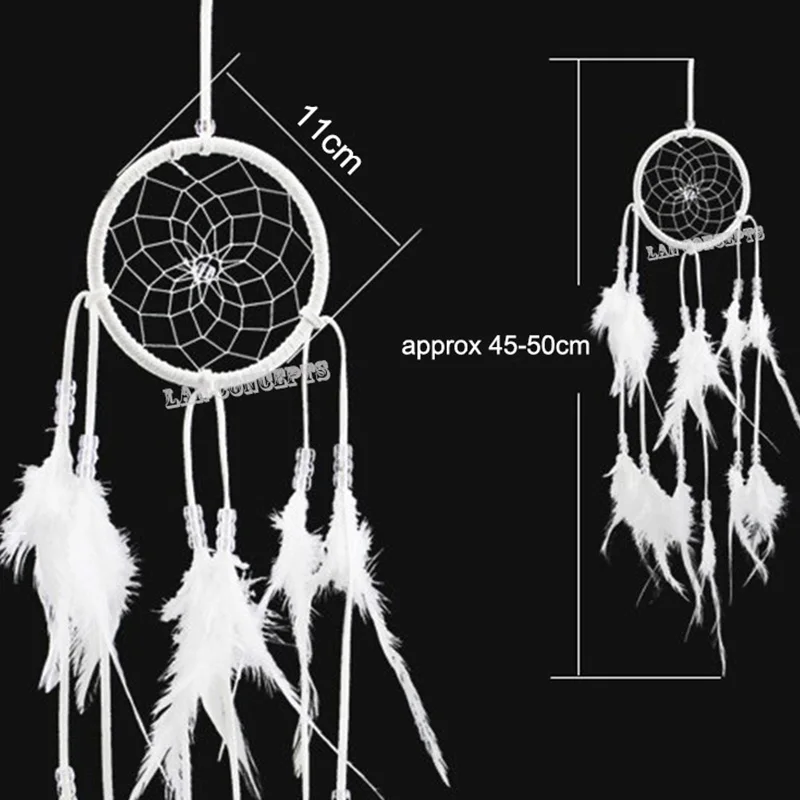 white Handmade Indian Dream Catcher with Leather Hoop feathers bead car or wall hanging decoration ornament 2a